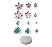 KONFEN Lote de 12 cortapastas con forma de flor Juego de acero inoxidable, repostería para cumpleaños, cortapastas para fondant Pastelería y postres Multiusos, con caja de almacenamiento