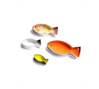 KONFEN Lote de 4 cortadores de galletas con forma de pez, juego de acero inoxidable, repostería para bautizos, comunión, cumpleaños, cortapastas para fondant Pastelería y postres Multiusos, 4 tamaños