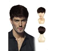 KONFEN Peluca Hombre con Flequillo Lateral, Postizo Marrón Oscuro, Pelucas Cortas Pelo Corto Prótesis Capilar Natural Comodidad Ajuste para Diario Cosplay Ocasiones Especiales Actividades Sociales