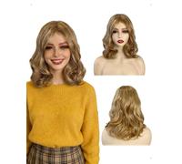 KONFEN Pelucas Mujer Corta Bob, Pelucas Mujer Pelo Natural Ondulado con Flequillo, Peluca Pelo Rizado Sintética, Resistente Peluca Cabello Corto Bob Para Fiesta, Disfraz, Diario, Cosplay, 35 cm Rubia