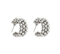 KONFEN Pendientes Aros Perlas Mujer, Pendientes Aro en Forma de C con Resina para Mujer, Pendientes Geometricos Oreja, Pendiente Aretes Hoop Earring Joyas Regalos Fiesta (Plata)
