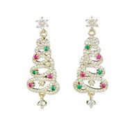 KONFEN Pendientes de Aleación Con Copo de Nieve Cubic, Árbol de Navidad, Joyería Para Mujer, Piercing Cartílago, Regalos de Cumpleaños, Año Nuevo y Navidad, Oro