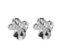 KONFEN Pendientes de metal irregulares con forma pétalo para mujer, pendientes asimétricos pliegues, flores ajustables con forma de flor, joyería brillante, mujeres, niñas, plateados