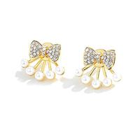 KONFEN Pendientes Dorados Mujer, Pendientes Oro Pequeño, Lazo Pendientes Dorados Asimetricos Geometricos con Circonita y Perlas, Pendiente Aretes Earring Asymmetrical Joyas Regalos Fiesta Boda (Oro)