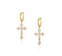 KONFEN Pendientes largos colgantes con cruz de strass para mujer, pendientes largos colgantes con strass, ganchos anilla ajustables, joyería brillante, mujeres, niñas, dorados