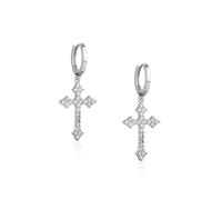 KONFEN Pendientes largos colgantes con cruz de strass para mujer, pendientes largos colgantes con strass, ganchos anilla ajustables, joyería brillante, mujeres, niñas, plateados