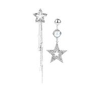 KONFEN Pendientes Largos Mujer, Pendientes Estrella Plata, Pendientes Dorados Asimetricos Geometricos con Circonita, Pendiente Aretes Mujer Earring Asymmetrical Joyas Regalos Fiesta Boda (Plata)