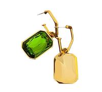 KONFEN Pendientes Oro Mujer, 18K Pendientes Dorados Largos con Cristal Verde, Pendiente Aretes Mujer Earring Joyas Regalos Fiesta (Oro)