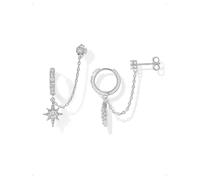 KONFEN Pendientes Pequeños Aro Botón Set Mujer, Estrella Ocho Puntas Circonitas Cadena Múltiples Apilables Colgantes Piercing Oreja Cartílago Hipoalergénicos Pendiente Múltiples Piercings, Plata