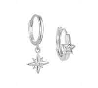 KONFEN Pendientes Pequeños Aro Mujer Plata 925, Estrella Ocho Puntas Circonitas Múltiples Apilables Colgantes Piercing Pendiente Oreja Cartílago Hipoalergénicos Pendientes Joyería Fantasía, Plata