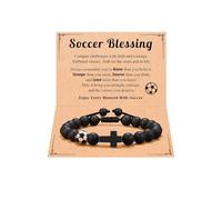 KONFEN Pulsera de Fútbol de Piedra Natural, Con Dije de Metal en Forma de Cruz, Ajustable, Regalos de Joyería para Niños, Regalo de Fútbol para Aficionados, Niños, Adolescentes, C