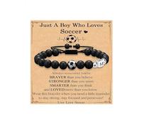 KONFEN Pulsera de Fútbol de Piedra Natural con Inicial M, Con Tarjeta Regalo, Ajustable, Regalo de Fútbol para Aficionados, Regalos de Joyería para Niños, Niñas y Mujeres