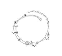 KONFEN Pulsera Plata Mujer, 2 en 1 Pulsera Estrellas Perlas, Pulseras Ajustable Pulsera Fina Amistad Plata, Brazalete Plateado Jóias Regalo para Chica Amiga Niña Mama Novia