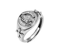 KONFEN Rezando Manos Anillos Hombres, Vikingo Ajustable Tallada Anillos para Hombres Hipoalergénico, Cruz Vintage Hip Pop Abiertos Gótico Punk Clásico Textura única Joyería para Hombres, Plata