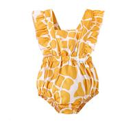 KONFEN Ropa Bebe Niña Verano, Lunares Amarillos Manga Corta Mono de Volantes Recien Nacido, Monos Encajables Sin Espalda para Bebés 18-24 Meses