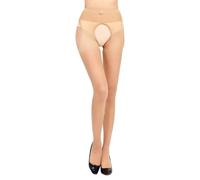 KONFEN Sexy Medias de Encaje Conjunto Lencería, Erotic Medias de Cintura Alta, Hueco a Cabo la Ropa Interior, Medias y Diseño de Engranaje Abierto Lencería para Mujer, Beige, Talla única
