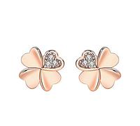 KONFEN Trébol Pendientes Plata Mujer, Pendientes Plata de Ley 925, Pendiente Geometricos con Circonita, Pendiente Aretes Mujer Earring Joyas Regalos Fiesta (Oro Rosa)