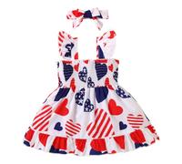 KONFEN Vestido de Bebé Niña - Cuello Cuadrado Conjunto de Vestido de Sin Mangas con Corazón Estrella Rayas + Diademas, Vestido Conjunto de 2 Piezas Primavera Verano Otoño para Bebe Niña 9-12 Meses