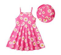 KONFEN Vestido de Bebé Niña - Margarita Conjunto de Vestido de Sin Mangas + Sombrero, Flor Vestido Conjunto de 2 Piezas para Bebe Niña 9-12 Meses para Primavera Verano (Rosa)