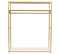Konfiur Perchero de pie dorado, riel de ropa con estante, estante de metal ajustable para ropa, soporte para guardarropa, 145 x 40 x 180 cm