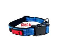 KONG Collar de perro de nailon, collar ajustable para perro, collar de perro acolchado suave con hebilla de cierre, collar reflectante con anillo grande I azul I Tamaño: L