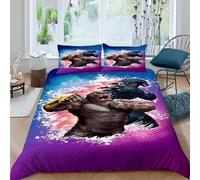 Kong Godzilla Funda De Edredón 3 Piezas 3D Impresa Animal Themes Wildlife con Cremallera Y Funda De Almohada King(220x240cm) Microfibra Juego De Cama para para Niñosy Hombres