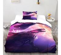 Kong Godzilla Funda Edredon 2 Piezas con Impresión En 3D Battle Monstruo Gigantes con 1 Fundas De Almohada Single（135x200cm） 100% Microfibra Ropa De Cama para Adultos Y Niñas