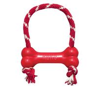 KONG Goodie Bone con Cuerda Hueso Clásico, Rojo, Talla XS | Hueso de Caucho Natural Rojo con Cuerda de Algodón, Goodie Gripper Rellenable con Premios para Prolongar el Juego