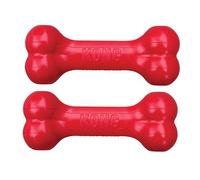 KONG Goodie Bone - Hueso clásico de goma natural duradero para perro, apoya el compromiso mental, dispensación de golosinas, color rojo, para perros pequeños (paquete de 2)