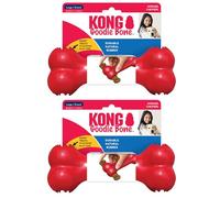 KONG Goodie Bone - Hueso de goma natural dispensadora de golosinas, color rojo, para perros grandes (paquete de 2)