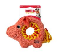 Kong Ringaroos - Juguete Interactivo de Cuerda para Perros con chirriador de Felpa, para Buscar, Tirar y abrazar, para Perros de tamaño Mediano (Cerdo Naranja)