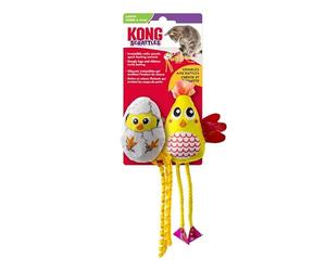 KONG Scrattles Chicken Duos - Pollo y huevo - Juguetes para gatos arrugados y traqueteadores con hierba gatera para jugar activamente