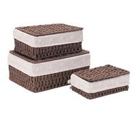Kongming Cesta Mimbre, 3 piezas Cajas Almacenaje Bohemia Decorativas Tejida Cestas Almacenaje con Tapa y Forro para Dormitorio, Baño, Armarios (marrón)