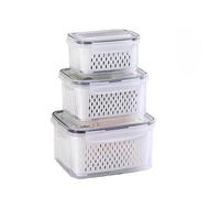 Kongming Organizador Nevera con Tapa y Cesta de drenaje extraíble, organizador frigorifico Recipientes para Frutas Verduras Ensaladas Huevos (3,15L + 1,7L + 0,8L)