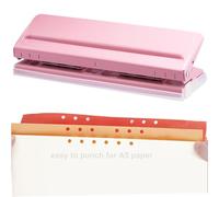 Kongming Perforadora Papel 6 agujero, Troqueladora Papel Metal Espaciado ajustable - Capacidad de perforación de 8 hojas para A5, A3, A4, A6, B3, B4, B5, B6, B7 (rosa)