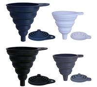 KongNai Juego de 4 embudos plegables de silicona, pequeños y grandes, accesorios de cocina, embudo plegable para botella de agua, transferencia de líquidos, grado alimenticio (negro, gris, azul, blanco, 4 unidades)