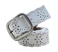 KONGNY Cinturones De Cuero Para Mujer Cinturón Hueco Para Mujer Hebilla Plateada, Blanco