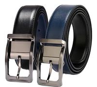 KONGNY Hombres de Cuero Cinturón Reversible de la Hebilla Girada dos en Uno, 0068-BK azul, 90cm (cintura 75cm)
