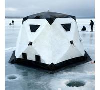 KONGQXIAA Refugio de Pesca en Hielo Hexagonal Aislante - Tienda Igloo Pop-up con Montaje Rápido, Diseño 6 Lados con Faldón Antiviento y Puerta con Cremallera para Uso Exterior White