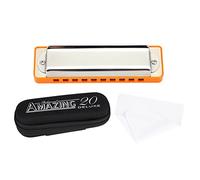 KONGSHENG AM20D Armónica de blues de bronce fosforado D mayor 10 agujeros 20 tonos Instrumento de grado profesional para principiantes Adultos Niños Amantes de la música Negro (Orange)
