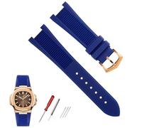 kongsou Correa de reloj de caucho flúor para Patek Philippe Nautilus Series 5711/5712/5980, pulsera resistente al agua(A Blue rose gold)