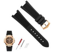 kongsou Correa de reloj de caucho flúor para Patek Philippe Nautilus Series 5711/5712/5980, pulsera resistente al agua(A Black rose gold)