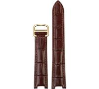 kongsou Correa de reloj de cuero genuino para Cartier PASHA W3108/HPI004, correa de reloj cóncava para hombres y mujeres con hebilla plegable(Brown Gold Buckle,21.15mm)