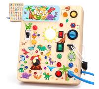 Konijiwa Dinosaurio Busy Board Montessori Juguete a partir de 1 año, juguete de madera con 10 interruptores y 23 luces LED, juguete sensorial educativo para niños de 1 a 3 años