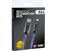 Konix Cable USB 2.0 Tipo A a Tipo C PS5, Switch 2 y Xbox Series X|S - Carga rápida hasta 12 vatios - Longitud 1,2 m - Iluminación LED azul