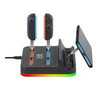 Konix Estación de carga dock para consola + 2 mandos Nintendo Switch 2 - Iluminación LED RGB personalizable - Compatible con PlayStation Portal - Negro