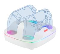 Konix Estación de Carga para 2 mandos DualSense PS5 - Carga rápida 3 Horas - Conectores magnéticos - 10 Efectos de luz RGB - Blanco