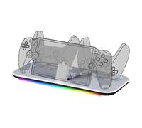 Konix Estación de Carga PlayStation Portal y 2 mandos DualSense PS5 - Carga rápida 4 h - Conectores magnéticos - 10 Efectos de luz RGB - Blanco