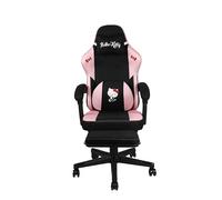 Konix Hello Kitty Silla de Oficina Gaming - Inclinación del Asiento 150° - Estructura de Madera y Metal - Cojín - Reposapiés - Negro y Rosa