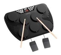 KONIX Juego de batería electrónica, kit de batería eléctrica de mesa, máquina de almohadilla digital portátil de 7 almohadillas con panel digital, altavoces integrados, soporte de conexión a PC,